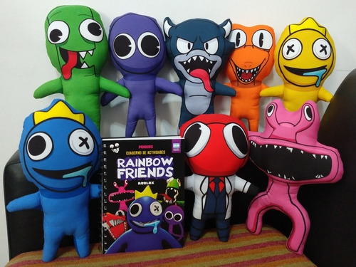 6 Muñecos Peluche Rainbow Friends + Cuaderno Rainbow Roblox 