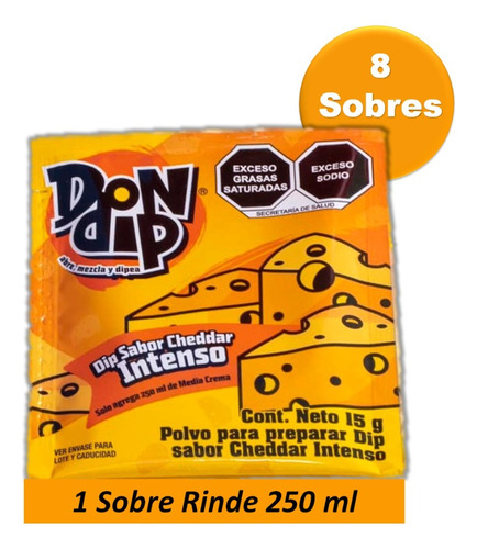 Dip Sabor Cheddar Intenso Dip Para Botanear 15 Gr 8 Piezas