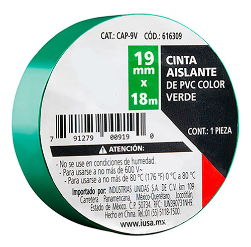 Cinta Aislante 19 Mm X 18 M Verde