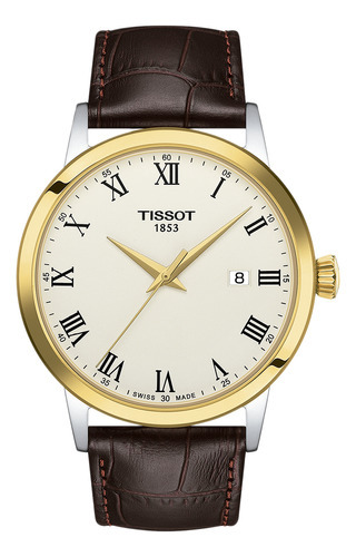 Reloj Hombre Tissot T129.410.26.263.00 Classic Dream Color De La Correa Marrón Color Del Bisel Plateado Color Del Fondo Beige