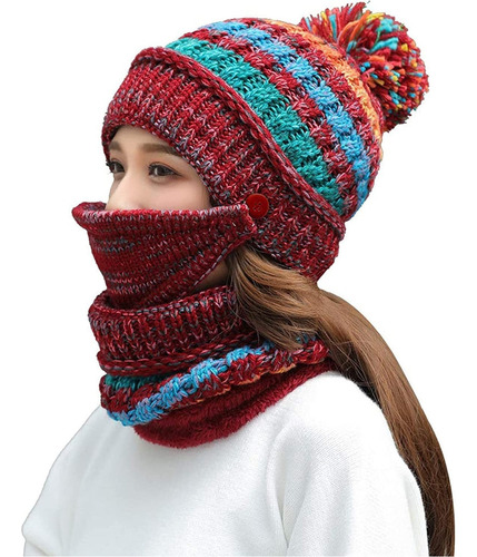 Gorro Con Bufanda Mujer Y Tapa Boca Conjunto Invierno Frio