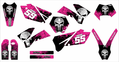 Adesivo Moto Cross Trilha Ktm Exc F 04-07 Caveira Rosa Lm120