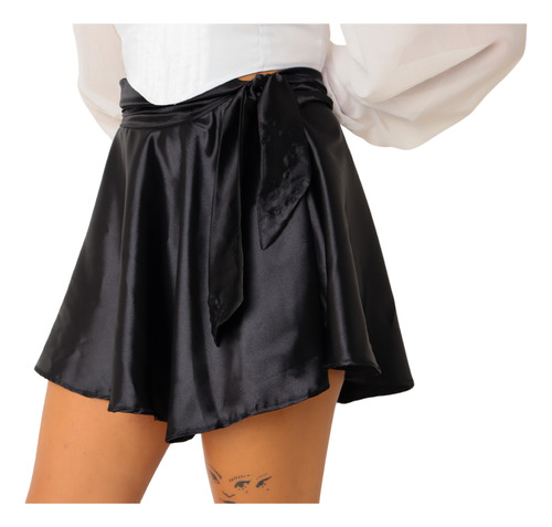 Falda Envolvente De Mujer Satinada Negro Ajustable Suelta