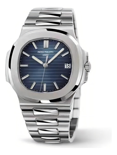 Relógio Patek Philippe Quartzo Mostrador Azul Cor da correia Prateado