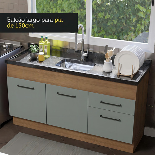 Gabinete Bajo Cocina Madesa Agata 150cm Sin Tablero Mg Color Rústico/Gris