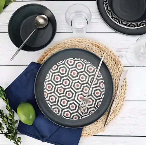 Vajilla De Melamina Y Bambu Apta Para Lavavajillas, Bpa Free Color Negro-gris
