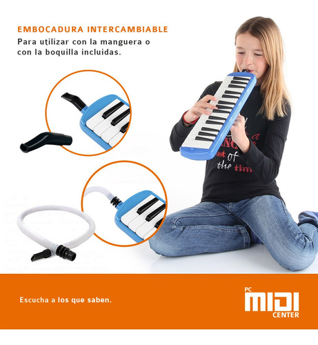 Imagen 6 de 10 de Flauta Melódica Midiplus 32 Teclas Con Funda Y Boquilla Azul