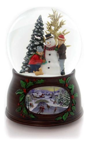 5  100mm Kids/snowman Dome W/wood Look Base Plays Winte...