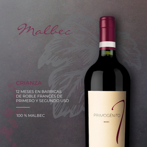Imagen 2 de 10 de Vino Primogénito Malbec Caja X 6 X 750ml. --