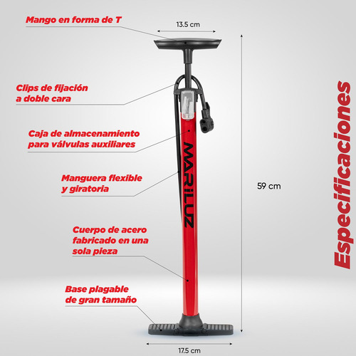 Bomba Aire Bicicleta Valvula Fran Ame Rojo Grande Bee Pump