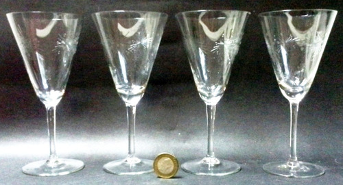 Cuatro Copas Vino Tinto Cristal 50's Tallado Átomos
