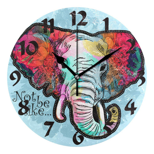Reloj Pared Redondo Diseño Elefante Silencioso Punta Numero