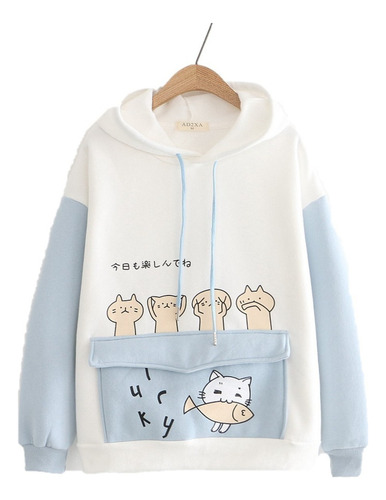 Anriy Sudadera Con Capucha Estampado De Pez Gato Japonés Coreano