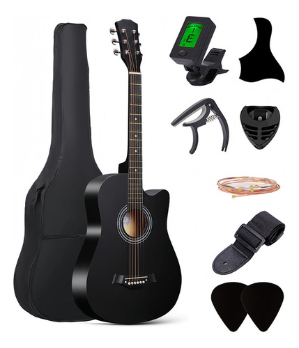 Guitarra Acústica Clasica 38 Inch Con Funda Y Accesorios Color Negro Material Del Diapasón Abedul Orientación De La Mano Ambidiestro