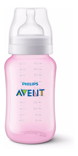 Avent Tetero 11 Onzas Classic Color Rosado Con Chupo 3m+