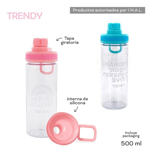 Imagen 1 de 10 de Botella De Agua Trendy 500ml Gym Con Pico Y Tapa A Rosca