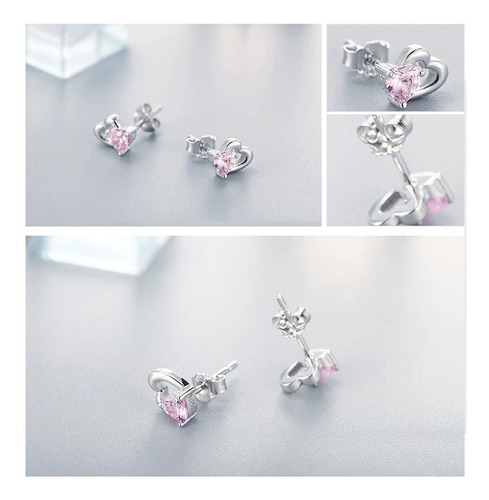 Aros De Plata S925 Y Circon Diseño Corazones