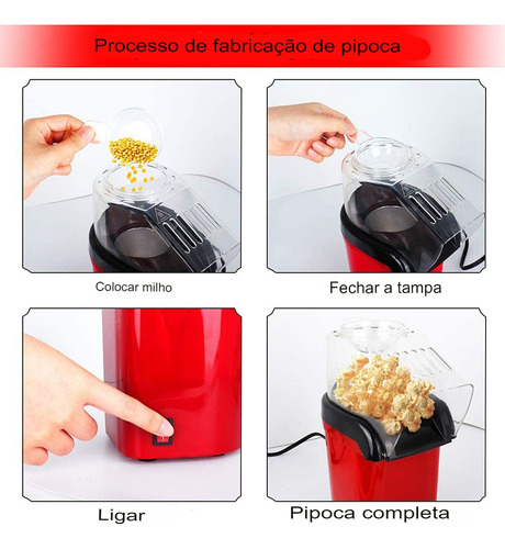 Pipoqueira Elétrica Sem Oleo Com Ar Quente 1200w -