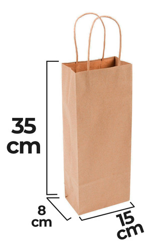 Sacola Kraft Bebidas Garrafa Cumprida 100un 35x15x8 Cm