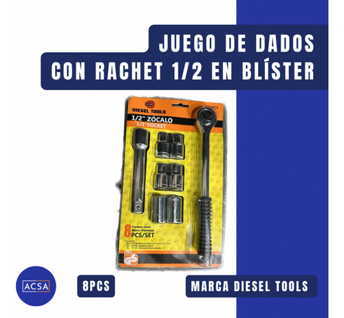 Juego De Dados Con Rachet 1/2 En Blíster 8, Pcs Diesel Tools