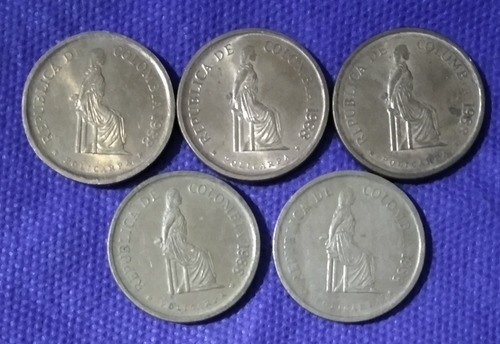 5 Monedas De 5 Pesos Policarpa, Año 1988 Grande. 