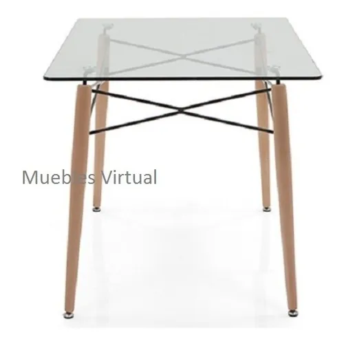Mesa Rectangular 1.40 Eames Vidrio Templado Patas De Madera