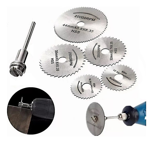 Set 5 Mini Sierras Circulares Para Taladro O Dremel Frecuencia 20000rpm