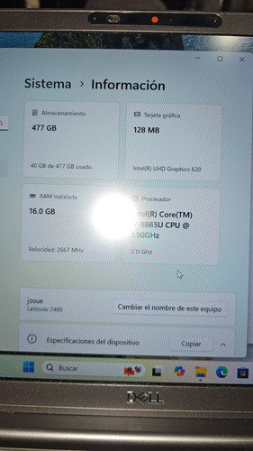 Dell Latitude 7400 Intel I7-8665u 1.9ghz 16gb 477gb Ssd Negro (Usado)