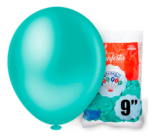 Balão 9 Liso Gf Pic Pic 50 Unid Cor Azul-turquesa