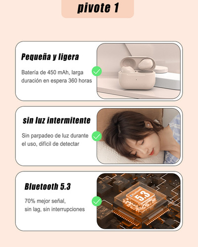 Lotfits Auriculares Bluetooth 5.3 Invisibles Para Sueño Y Trabajo Color Beige pro4s+