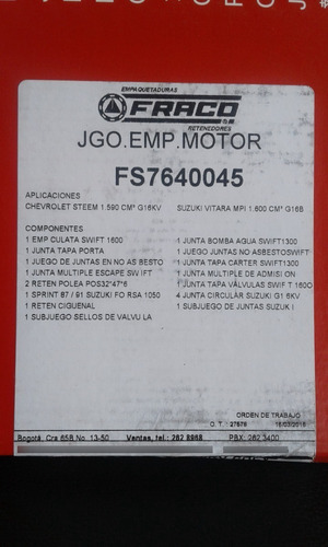 Imagen 3 de 7 de Juego De Empacadura De Motor Chevrolet Steem 1590 G16kv