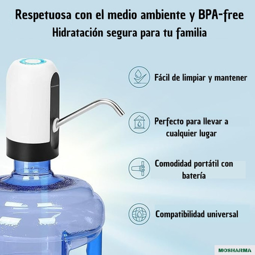 Dispenser De Agua Automatica Mosharma Portatil Para Bidon De Agua Usb Recargable
