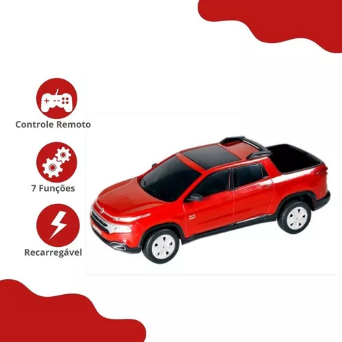 Carro Controle Remoto Bateria Fiat Toro 1/18 - Recarregavel Vermelho