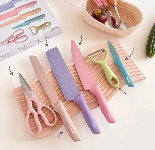 Set De Cuchillos Profesional Color Pasteles 6 Pcs