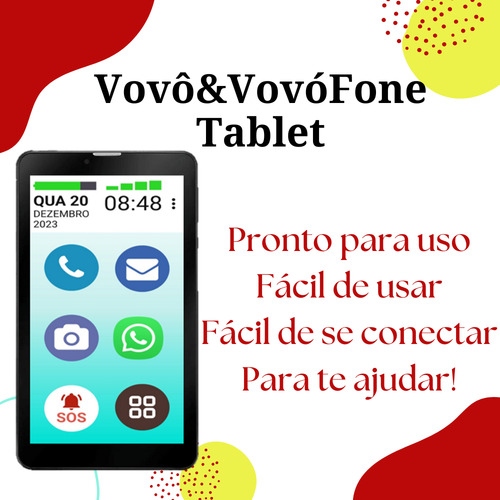 Tablet Vovô&vovófone 3g 32gb Tela 7 Faz Ligação Face Insta Preto