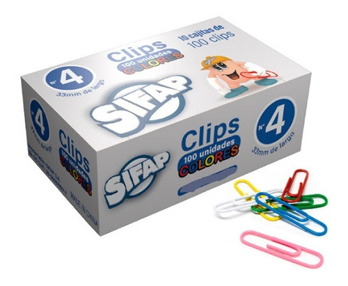 Clips Sifap Color Nro 4 ( 33mm )  Pack X 5 Cajitas De 100u