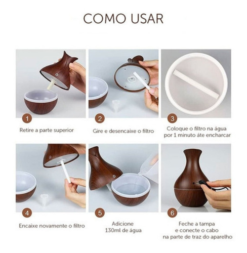 Umidificador De Ar Aromatizador Difusor Ultrassônico Usb