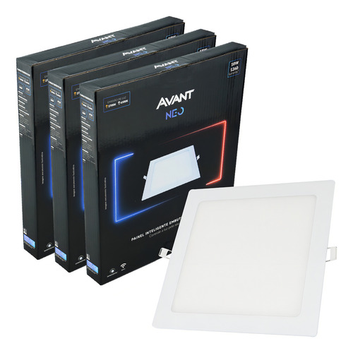 Kit 3 Painel Plafon Led Embutir Smart 18w Quadrado Neo Avant 110v/220v