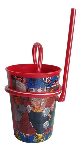 Vaso Plástico Avengers Con Sorbete Serpentina Botella Marvel