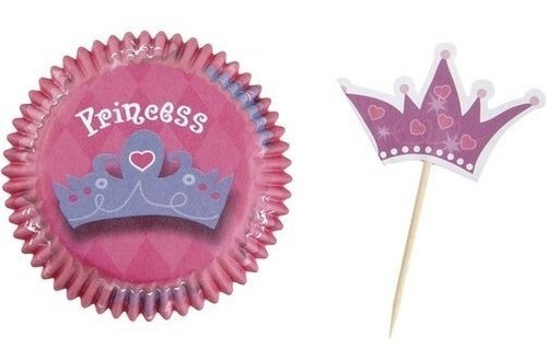 Forminhas De Papel Cupcake Princess Rosa 48 Unid Com Toppers