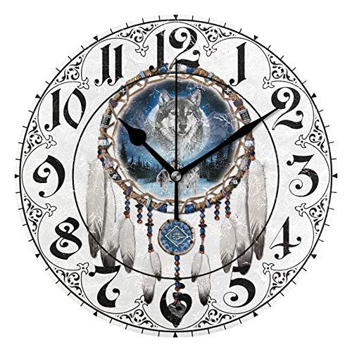 Reloj Pared Acrilico Diseño Etnico Tribal Lobo Silencioso