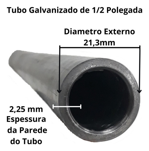 Tubo Galvanizado 1/2 Polegada Com 80cm Suporte Bancada Pia