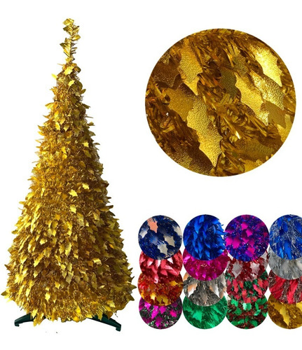 Imagen 1 de 10 de Arbol De Navidad Espiral Plegable 60cm Hojas Metalizado