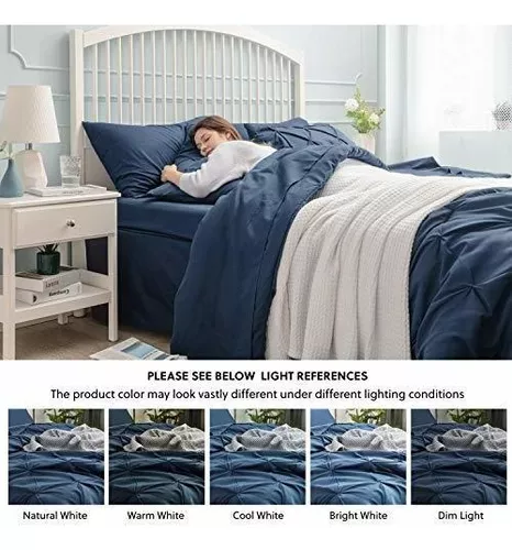 BEDSURE Juego de ropa de cama con edredón tamaño individual de 6 piezas,  diseño de pliegues, con edredón, sábanas, falda de cama, funda de almohada  y