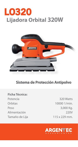 Imagen 3 de 4 de Lijadora Orbital Argentec Lo320 320 Watts