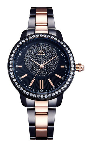 Relógios de quartzo inoxidável Shengke Woman Diamond, cor preta
