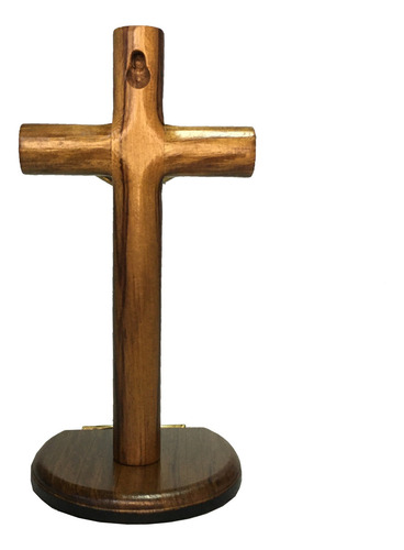 Crucifixo De Mesa 17cm Cilíndrico - Em Madeira