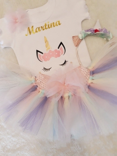 Tutu Body Vincha Unicornio Primer Año Personalizado Pasteles