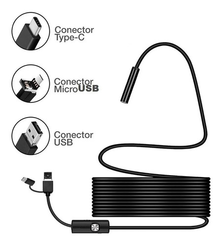 Cámara Endoscopio Otg Android 5m Cable Usb Led