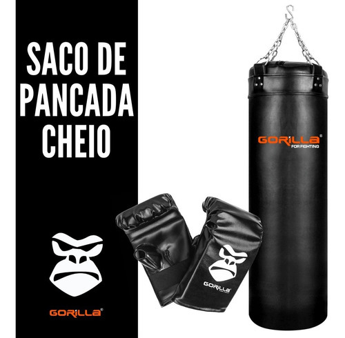 Saco De Pancada 70x100 Cheio + Luva Bate-saco - Gorilla Cor Preto